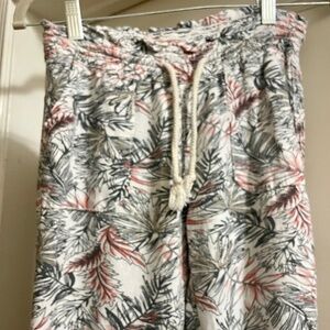Cali1850 Peach, Ivory, and Charcoal Floral Pull On Wide Leg Pants